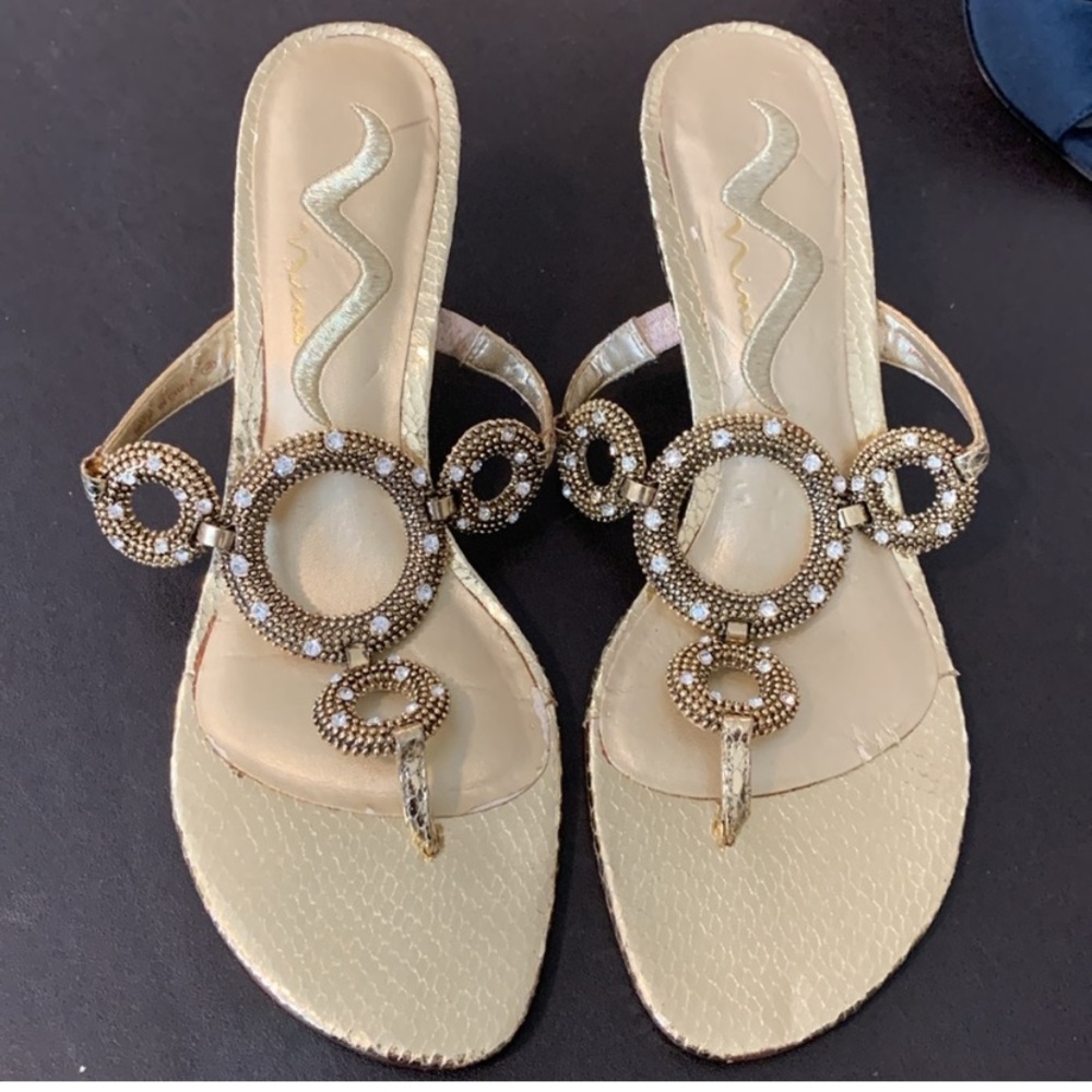 Nina womens gold sandals size 7.5 night out glam metallic dressy jewels feminine - Picture 3 of 5